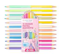 Papierdrachen Lot de 12 crayons de couleur bicolores - 24 couleurs riches - Bois - Triangle - Incassables - École - Jardin d'enfants - Peinture - Tons pastel pour enfants