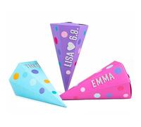 Papierdrachen Lot de 3 sachets pour frères et sœurs - Cornet d'école pour la rentrée des classes - Petit sac à sucre pour sœur et frère - Turquoise, violet et rose - Avec autocollants décoratifs en