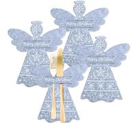 Papierdrachen Lot de 4 porte-couverts en feutre - Motif ange - Couleur : gris avec impression de qualité supérieure - Décoration de Noël - Décoration de table festive - 8