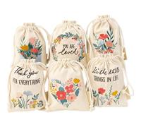 Papierdrachen Lot de 6 sachets brodés avec design floral - Messages adorables - Mélange de coton de qualité supérieure - Utilisation polyvalente - Lot 1