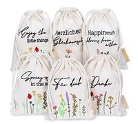 Papierdrachen Lot de 6 sachets en lin avec broderie - Emballage cadeau de Pâques - Décoration de table - Sachets en tissu pour Pâques - Fleurs - 13 x 18 cm - Lot de 1
