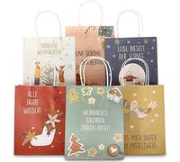 Papierdrachen Lot de 6 sacs à anses imprimés pour Noël - Pastel - 22 x 18 x 8 cm - Emballage cadeau de Noël - Lot de 5 sacs cadeaux