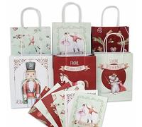 Papierdrachen Lot de 6 sacs cadeaux imprimés multicolores pour Noël - Casse-noisette - 22 x 18 x 8 cm - Avec cartes de Noël - Sacs à anses