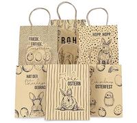 Papierdrachen Lot de 6 sacs imprimés avec poignée pour Pâques - Papier kraft noir - 22,5 x 18 x 8 cm - 6 cartes postales de Pâques supplémentaires - Emballage cadeau - Sacs cadeaux à remplir - Nid de