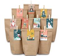 Papierdrachen Lot de 7 calendriers de l'Avent avec cartes, 24 sacs cadeaux et pinces en bois; motifs d’animaux de Noël, à remplir, pour enfants