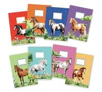 Papierdrachen Lot de 8 protège-cahiers de qualité supérieure pour enfants - Format A4 - Motif chevaux - Protège-cahiers idéaux pour l'école - 250 g/m² - Lot numéro 19