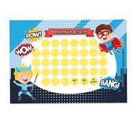 Papierdrachen Lot de 9 tableaux de récompense pour enfants - Bloc de 10 feuilles - Concept motivant comme aide à l'éducation - Avec de superbes autocollants pour garçons et filles - Motif super-héros