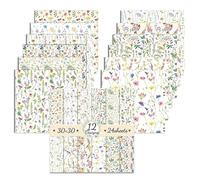 Papiers Décoratifs Double face, 24 Feuilles Bloc Papier Scrap, Motif Floral, 12 Designs Papier pour Scrapbooking de Cartonné pour Journal Album de Bricolage (Blanc, 30 x 30 cm)