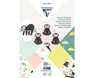 PAPIERS IMPRIMÉS, Bloc de 20 feuilles 200g/m2 au format 14,8x21cm - Paresseux - Multicolore