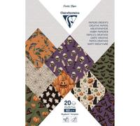 PAPIERS IMPRIMÉS, Bloc de 20 feuilles à motifs 160g/m2 au format A4 (21x29,7cm) + 1 idée créative - Halloween - Multicolore