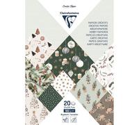 PAPIERS IMPRIMÉS, Bloc de 20 feuilles à motifs 160g/m2 au format A4 (21x29,7cm) + 1 idée créative - Noël cosy - Multicolore