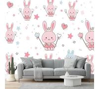 Papiers peints 250 x 175 cm Muraux Tapisserie Photo Papier Peint Panoramique Lapin Étoile Douce Papier Peint intissé pour Chambre Salon Décoration Murale Rose coloré