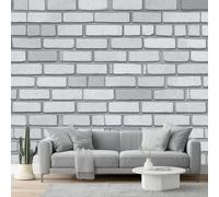 Papiers peints 350 x 256 cm Muraux Tapisserie Photo Papier Peint Panoramique Texture de mur de briques vintage industrielle Papier Peint intissé pour Chambre Salon Décoration Murale Gris Blanc