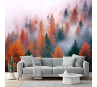 Papiers peints 350 x 256 cm Papier Peint Panoramique Design unique et moderne Écologie du paysage Paysage d'automne de forêt Peint intissé Chambre Salon Décoration Murale Orange Vert