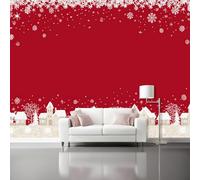 Papiers peints Amusements d'enfance Scène de neige Petite ville Tapisserie Mural Moderne Fresque, Poster Geant Mural, Pour Salon Chambre 250 x 175 cm Décoration Murale(non adhésif) Rouge