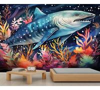 Papiers Peints Coloré Représentant Des Requins Papier Peint Du Monde Sous-Marin Papier Peint pour Murs Eau Bleu Profond Filles Corail Plante Marine Salon Chambre à Coucher Art 400 X 280 cm