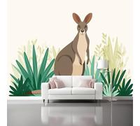 Papiers peints Dessin animé de kangourou amusant pour enfants Tapisserie Mural Moderne Fresque, Poster Geant Mural, Pour Salon Chambre 250 x 175 cm Décoration Murale(non adhésif) Brun