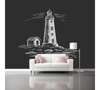 Papiers peints Dessin au trait d'un phare rétro Tapisserie Mural Moderne Fresque, Poster Geant Mural, Pour Salon Chambre 250 x 175 cm Décoration Murale(non adhésif) Noir
