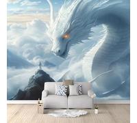 Papiers peints Dragon blanc au-dessus des nuages Papier peintpanoramique Décoration murale moderne 300 x 210 cm Salon Chambre Décoration Murale Blanc