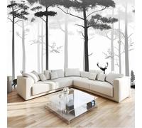 Papiers peints Forêt Animaux Nature Papier Peint Panoramique 350 x 256 cm style 3d très délicate Papier Peint intissé pour Chambre Salon Décoration Murale Gris Blanc