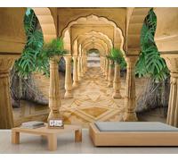 Papiers Peints Mural de Couloir Exotique Style Architectural Indien/Moyen-Oriental Papier Peint En Arc Papier Peint Géométrique Abstrait pour Garçons Plantes Tropicales Papiers Peints Palmier