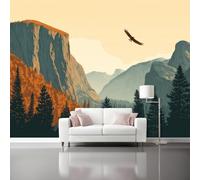 Papiers peints Oiseaux volants de Retro Canyon Tapisserie Mural Moderne Fresque, Poster Geant Mural, Pour Salon Chambre 300 x 210 cm Décoration Murale(non adhésif) Couleur orange