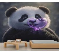 Papiers Peints Panda Mignon Papier Peint Mural Violet à Bulles et Cœurs D'Amour pour Chambre à Coucher Papier Peint Amusant pour Salon Papiers Peints Gris pour Chambre D'Enfant Salon 350 X 256 cm