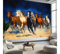 Papiers peints Panoramique Animal Peinture Huile Chevaux Désert Maison Chambre Adulte Enfant Poster Déco Murale 250 x 175 CM pour Appartement Décoration Salon Bureau Papier peint Bleu Foncé