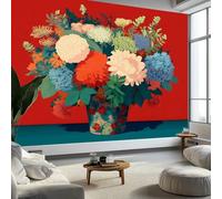 Papiers peints Panoramique Floral Vase Élégant Vibrant Maison Chambre Adulte Enfant Poster Déco Murale 400 x 280 CM pour Appartement Décoration Salon Bureau Papier peint multi-usages Rouge