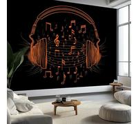 Papiers peints Panoramique Thème Musique Sci Fi Note Casque Maison Chambre Adulte Enfant Poster Déco Murale 400 x 280 CM pour Appartement Décoration Salon Bureau Papier peint multi-usages Noir