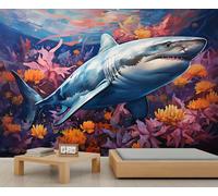 Papiers Peints Requin Coloré Monde Sous-Marin Papier Peint Salon Coloré Corail Peintures Murales pour Chambre Marine Botanique Papier Peint Chambre D'Enfants Salon Fresque Affiche 500X350cm