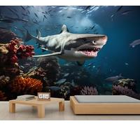 Papiers Peints Requin Monde Sous-Marin Papier Peint Coloré Corail Chambre Filles Papier Peint Vie Marine Papiers Peints pour Salon Chambre Murale Affiche 100X70cm