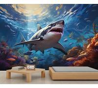 Papiers Peints Requin Monde Sous-Marin Papier Peint Personnalisé Peintures Murales de Corail Coloré Vie Marine Chambre Papier Peint Mural pour Salon Chambre D'Enfants 150X105cm