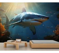 Papiers Peints Requin Monde Sous-Marin Peintures Murales pour Salon Papier Peint Corail Coloré Chambre Vie Marine Papier Peint Décoratif Chambre Murale Affiche 100X70cm