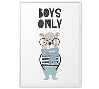 Papierschmiede® Affiche pour les enfants en A4 encadré en bois (blanc), Décoration murale pour chambre d'enfant et de bébé ou aire de jeux, murale cadeau pour les garçons, Boys Only