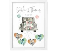 Papierschmiede® Cadeau en argent personnalisé pour les mariés A5 (15x21 cm) cadre et couleur sélectionnables, Cadeau de mariage encadré, affiche murale, Design avec aperçu Just Married „Wedding Money“