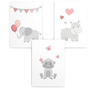 Papierschmiede Lot de 3 posters pour les enfants, 40x60 cm affiches sans cadre, décoration murale, cadeau de scolarisation, Bébés Animaux