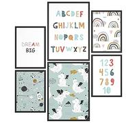 Papierschmiede® Mood Poster Set Kids ABC Dragon Space, Images Chambre d’enfant et du bébé décoration murale, 2x A3 et 4x A4, Missiles Alphabet Bleu - Affiches sans cadre