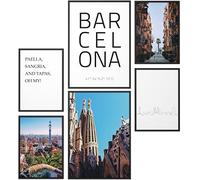 Papierschmiede® Set Mood Posters, Tableau Décoration Murale « Barcelone » cadres en bois laqué noir, Bureau, Salon, Deco Chambre Parentale, Cuisine, 2x A3 et 4x A4, Espagne Catalogne Ville