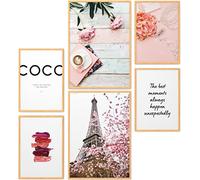 Papierschmiede® Set Mood Posters, Tableau Décoration Murale « Coco Girly » cadres en bois naturel, Bureau, Salon, Deco Chambre Parentale, Cuisine, 2x A4 et 4x A5, mode de vie charme beauté rose