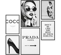 Papierschmiede® Set Mood Posters, Tableau Décoration Murale « Coco Noir et Blanc » cadres en bois laqué noir, Bureau, Salon, Deco Chambre Parentale, Cuisine, 2x A3 et 4x A4, Glamour Lifestyle Mode
