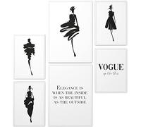 Papierschmiede® Set Mood Posters, Tableau Décoration Murale « Coco Shapes » cadres en bois laqué blanc, Bureau, Salon, Deco Chambre Parentale, Cuisine, 2x A4 et 4x A5, noir blanc silhouette Mode