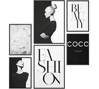 Papierschmiede® Set Mood Posters, Tableau Décoration Murale sans cadres « Coco Black Beauty » Bureau, Salon, Deco Chambre Parentale, Cuisine, 2x A2 et 4x A3, noir blanc rose mode