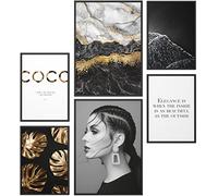 Papierschmiede® Set Mood Posters, Tableau Décoration Murale sans cadres « Coco Black & Gold » Bureau, Salon, Deco Chambre Parentale, Cuisine, 2x 30x40cm et 4x 21x30cm, marbre noir élégance