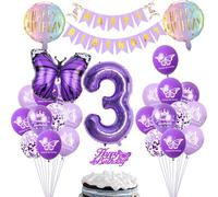 Papillon 3 ans Anniversaire Décoration Fille, 3 ans Papillon Anniversaire Fille Ballon Violet, Papillons ballon anniversaire 3 ans Fille, 3 ans Fille Anniversaire Papillon Thème Fête