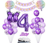 Papillon 4 ans Anniversaire Décoration Fille, 4 ans Papillon Anniversaire Fille Ballon Violet, Papillons ballon anniversaire 4 ans Fille, 4 ans Fille Anniversaire Papillon Thème Fête