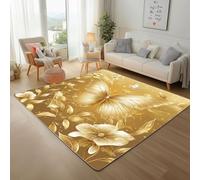 Papillon Abstrait Feuille d'or Tapis Salon 180x240cm Adulte Moderne Papillon Floral Peint Rug Lavable Antidérapant Doux Poils Ras Moelleux Tapis D'entrée Intérieur, Moquette Chambre, Descente de Lit
