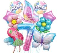 Papillon Anniversaire Fille 7 Ans - 10 Pièces Ballon Aluminium, Décoration de Fête pour Filles