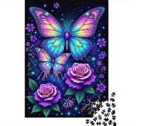 Papillon Arc-en-Ciel Casse-tête Roses Violettres 1000 Pièces Papier Recyclé pour Adultes - Jeu Éducatif Anti-Stress en Famille, Idée Cadeau 38x26cm/1000pcs