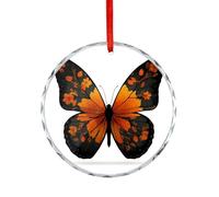 Papillon avec feuilles d'automne oranges à suspendre en cristal pour décoration d'arbre de Noël